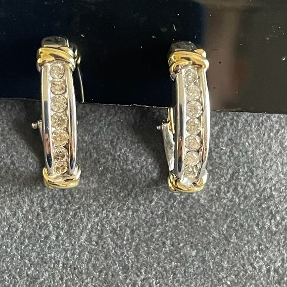 14K White/Yellow Gold Diamond Earrings - Picture 9 of 9